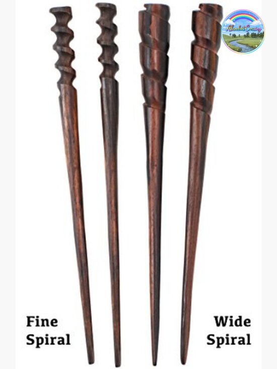 Pair of Spiral Hair Stick Chopsticks - Hand Carved Wood Styling Pins - 7.5 main image 4